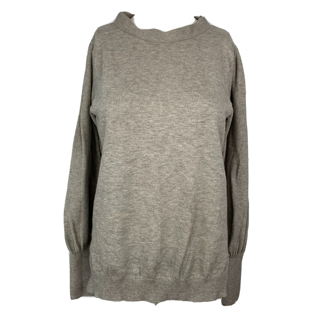 Melissa Nepton Sweater Womens Sz L Gray Knit Baloon Sleeve Lightweight Pullover